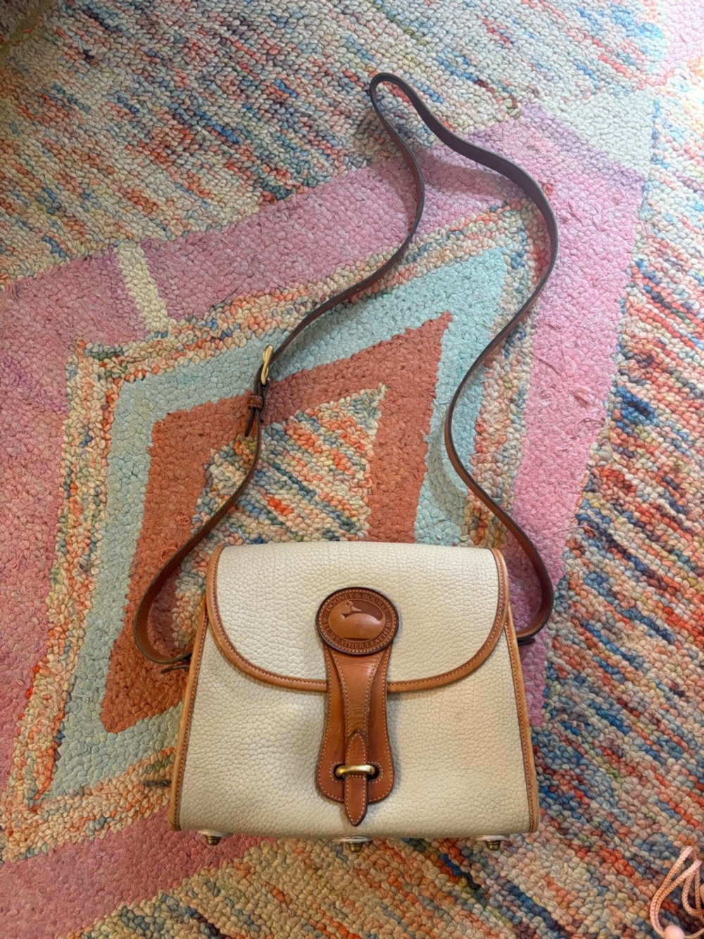 Vintage Dooney & Bourke Cream Pebble Leather Crossbody with Brown Trim